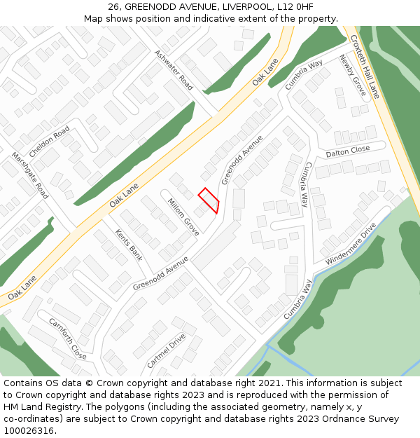 26, GREENODD AVENUE, LIVERPOOL, L12 0HF: Location map and indicative extent of plot