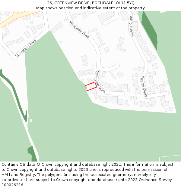 26, GREENVIEW DRIVE, ROCHDALE, OL11 5YQ: Location map and indicative extent of plot