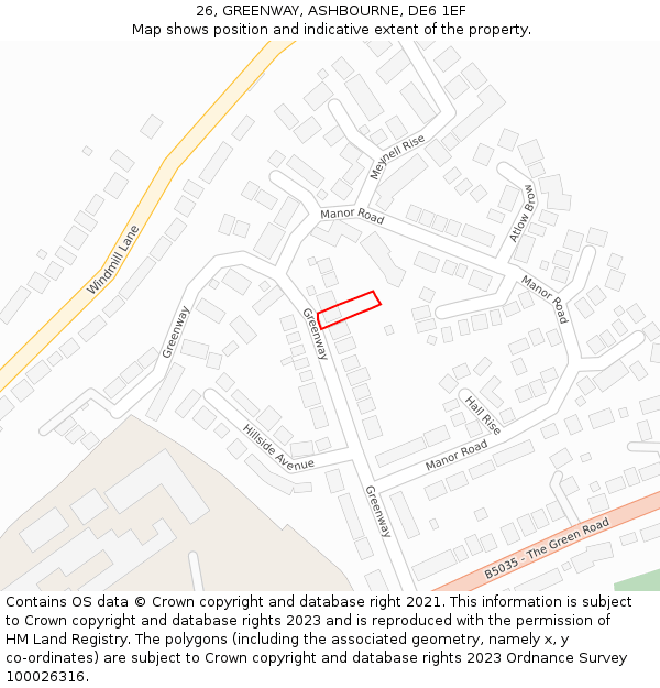 26, GREENWAY, ASHBOURNE, DE6 1EF: Location map and indicative extent of plot