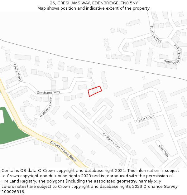 26, GRESHAMS WAY, EDENBRIDGE, TN8 5NY: Location map and indicative extent of plot