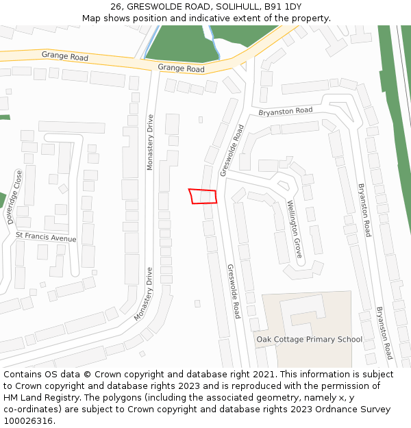 26, GRESWOLDE ROAD, SOLIHULL, B91 1DY: Location map and indicative extent of plot
