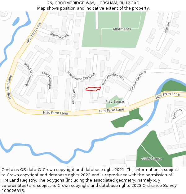 26, GROOMBRIDGE WAY, HORSHAM, RH12 1XD: Location map and indicative extent of plot