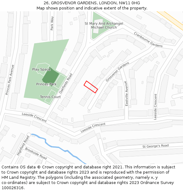 26, GROSVENOR GARDENS, LONDON, NW11 0HG: Location map and indicative extent of plot