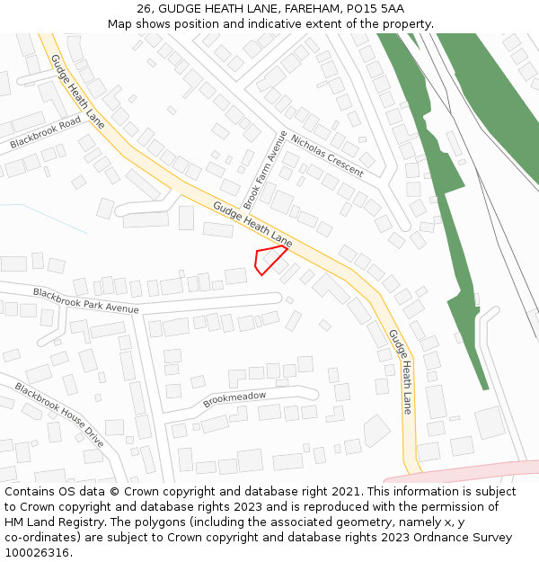 26, GUDGE HEATH LANE, FAREHAM, PO15 5AA: Location map and indicative extent of plot