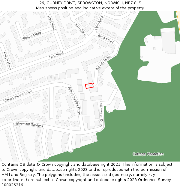 26, GURNEY DRIVE, SPROWSTON, NORWICH, NR7 8LS: Location map and indicative extent of plot