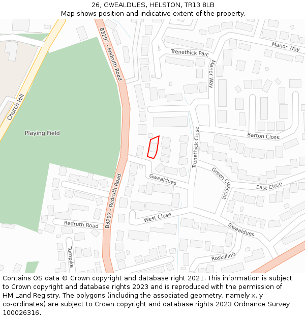 26, GWEALDUES, HELSTON, TR13 8LB: Location map and indicative extent of plot