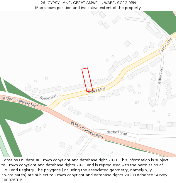 26, GYPSY LANE, GREAT AMWELL, WARE, SG12 9RN: Location map and indicative extent of plot