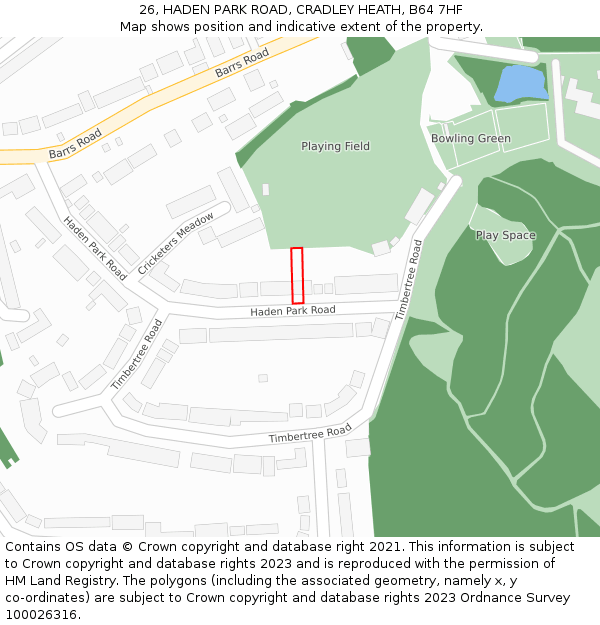 26, HADEN PARK ROAD, CRADLEY HEATH, B64 7HF: Location map and indicative extent of plot