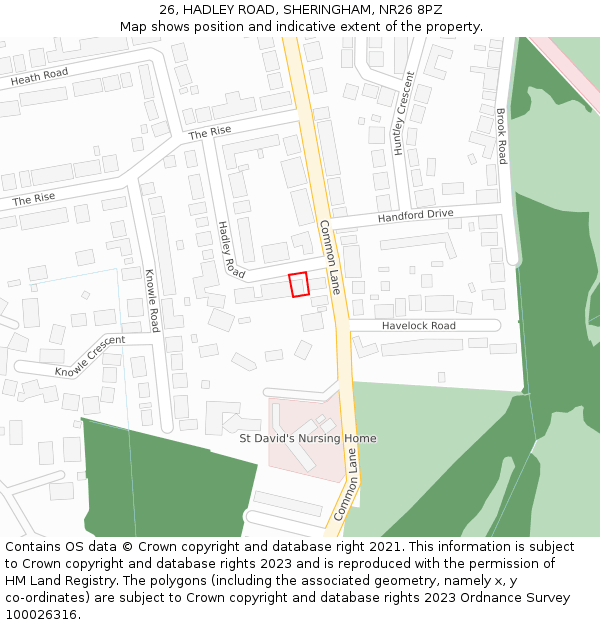 26, HADLEY ROAD, SHERINGHAM, NR26 8PZ: Location map and indicative extent of plot