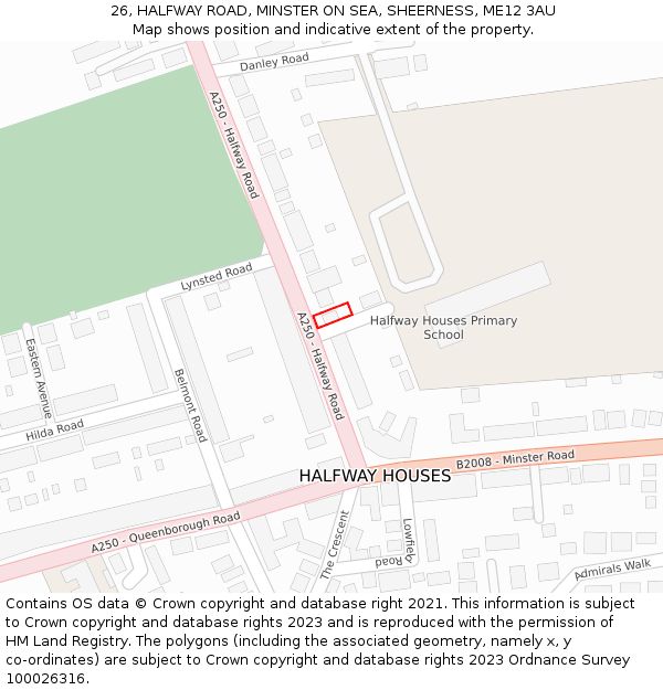 26, HALFWAY ROAD, MINSTER ON SEA, SHEERNESS, ME12 3AU: Location map and indicative extent of plot