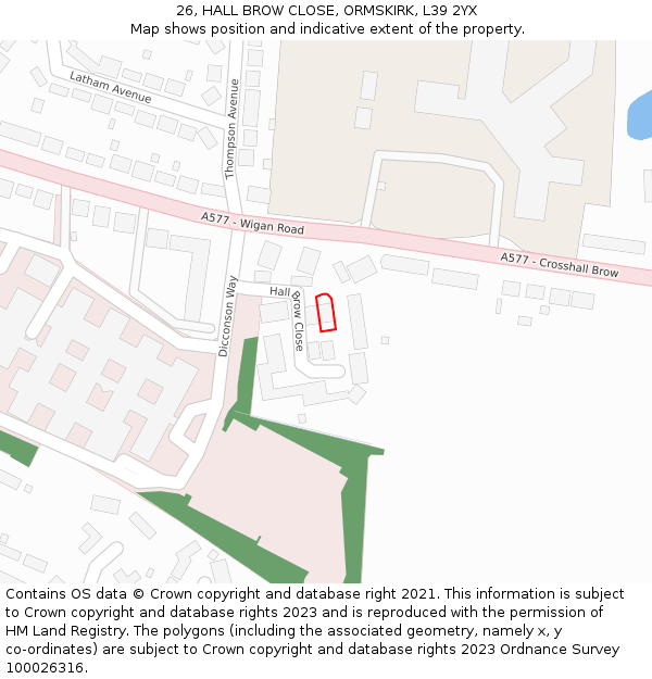 26, HALL BROW CLOSE, ORMSKIRK, L39 2YX: Location map and indicative extent of plot