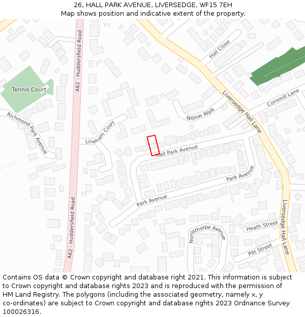 26, HALL PARK AVENUE, LIVERSEDGE, WF15 7EH: Location map and indicative extent of plot