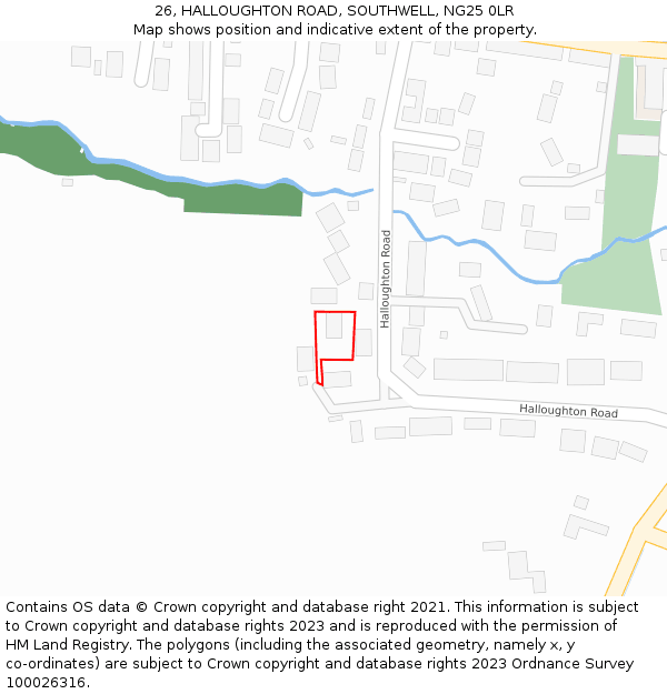 26, HALLOUGHTON ROAD, SOUTHWELL, NG25 0LR: Location map and indicative extent of plot