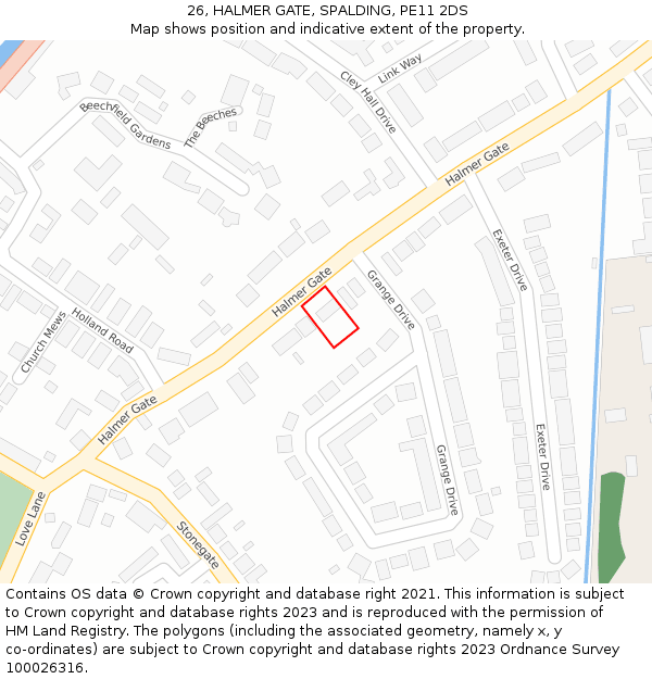 26, HALMER GATE, SPALDING, PE11 2DS: Location map and indicative extent of plot