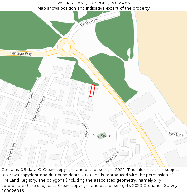 26, HAM LANE, GOSPORT, PO12 4AN: Location map and indicative extent of plot