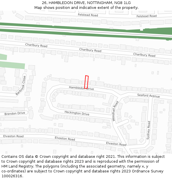 26, HAMBLEDON DRIVE, NOTTINGHAM, NG8 1LG: Location map and indicative extent of plot