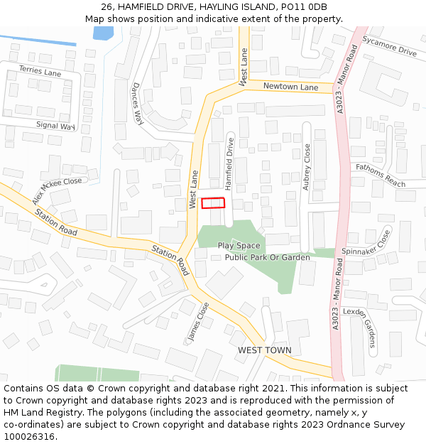 26, HAMFIELD DRIVE, HAYLING ISLAND, PO11 0DB: Location map and indicative extent of plot