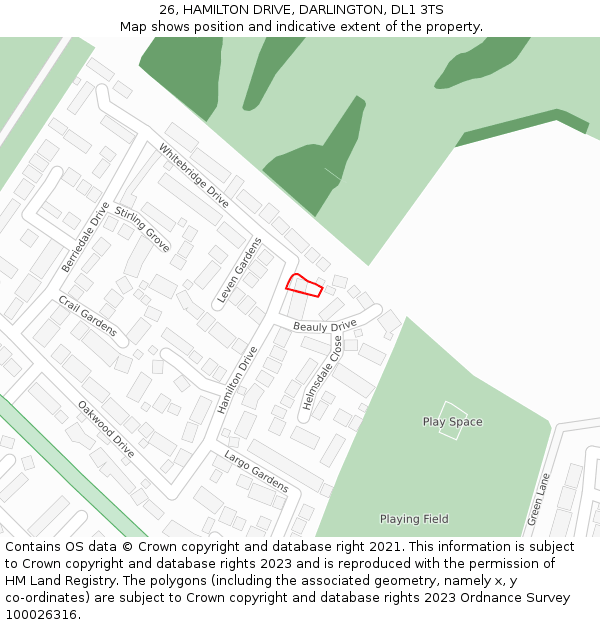 26, HAMILTON DRIVE, DARLINGTON, DL1 3TS: Location map and indicative extent of plot