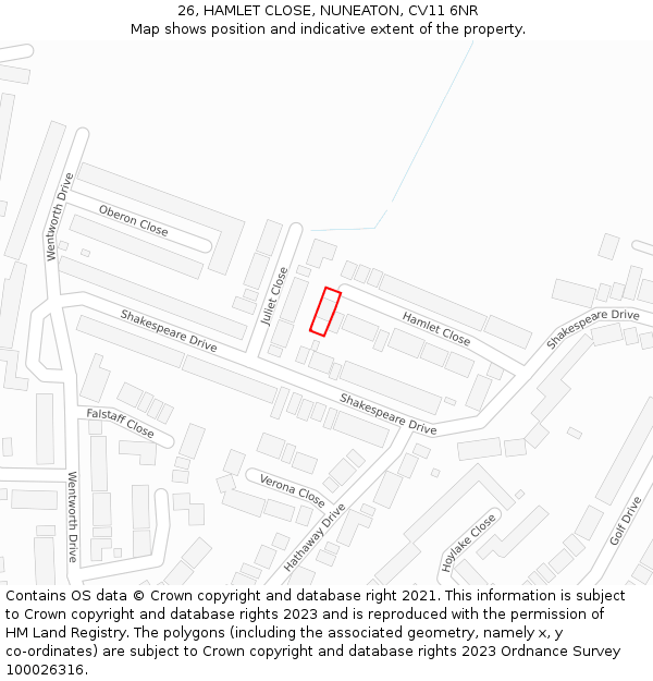 26, HAMLET CLOSE, NUNEATON, CV11 6NR: Location map and indicative extent of plot