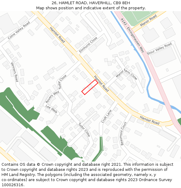 26, HAMLET ROAD, HAVERHILL, CB9 8EH: Location map and indicative extent of plot