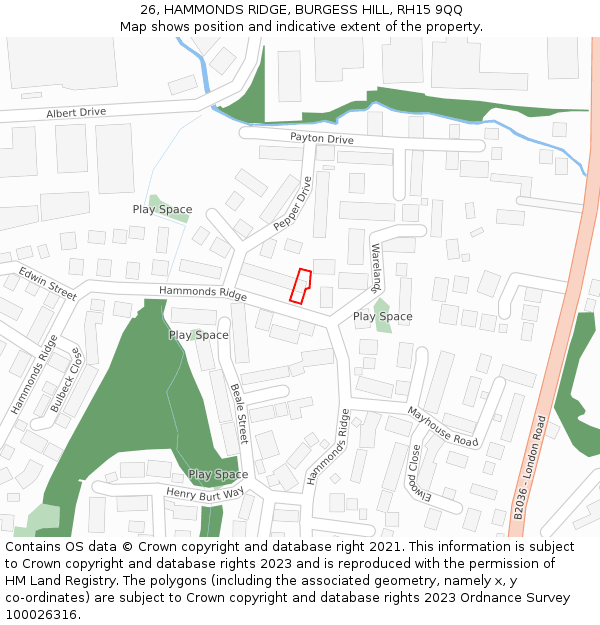 26, HAMMONDS RIDGE, BURGESS HILL, RH15 9QQ: Location map and indicative extent of plot