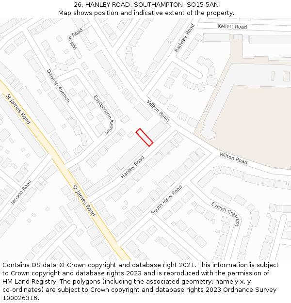 26, HANLEY ROAD, SOUTHAMPTON, SO15 5AN: Location map and indicative extent of plot