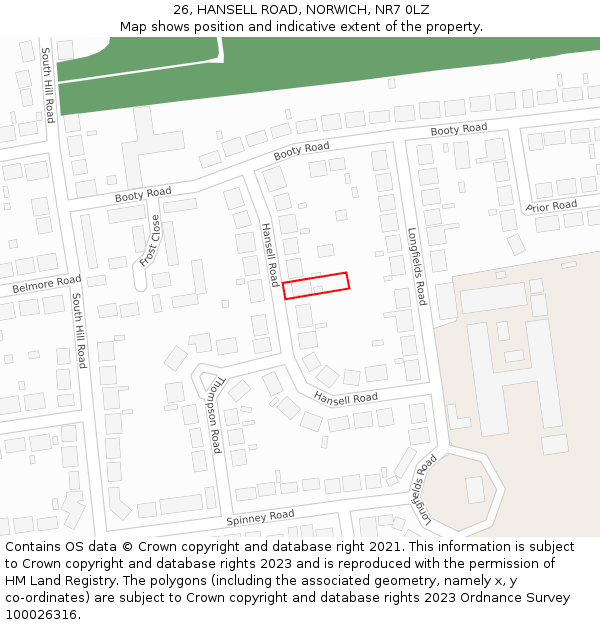 26, HANSELL ROAD, NORWICH, NR7 0LZ: Location map and indicative extent of plot