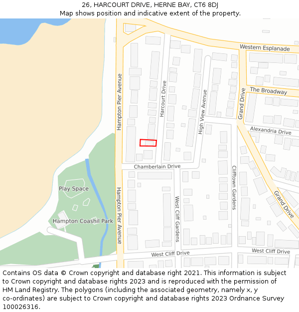 26, HARCOURT DRIVE, HERNE BAY, CT6 8DJ: Location map and indicative extent of plot