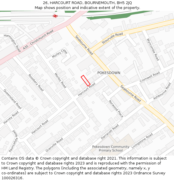 26, HARCOURT ROAD, BOURNEMOUTH, BH5 2JQ: Location map and indicative extent of plot