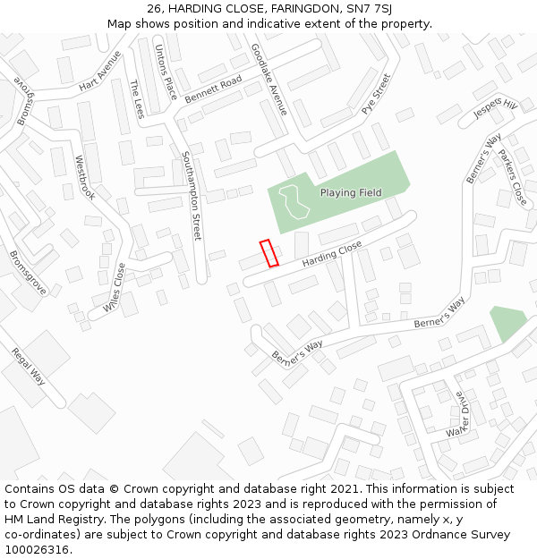26, HARDING CLOSE, FARINGDON, SN7 7SJ: Location map and indicative extent of plot