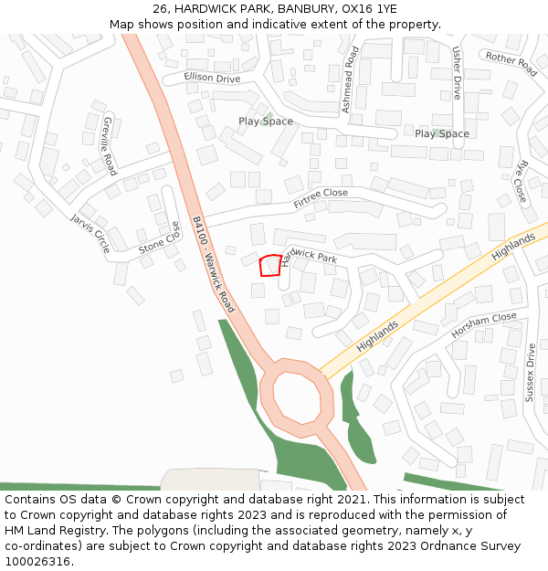 26, HARDWICK PARK, BANBURY, OX16 1YE: Location map and indicative extent of plot
