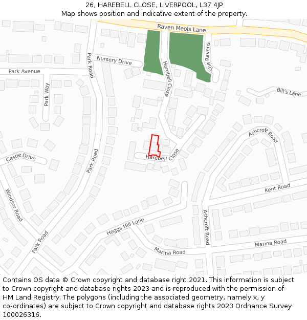 26, HAREBELL CLOSE, LIVERPOOL, L37 4JP: Location map and indicative extent of plot