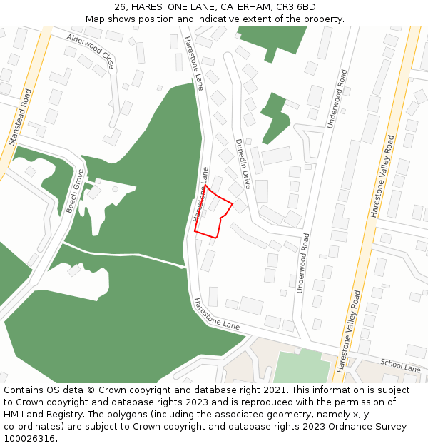 26, HARESTONE LANE, CATERHAM, CR3 6BD: Location map and indicative extent of plot