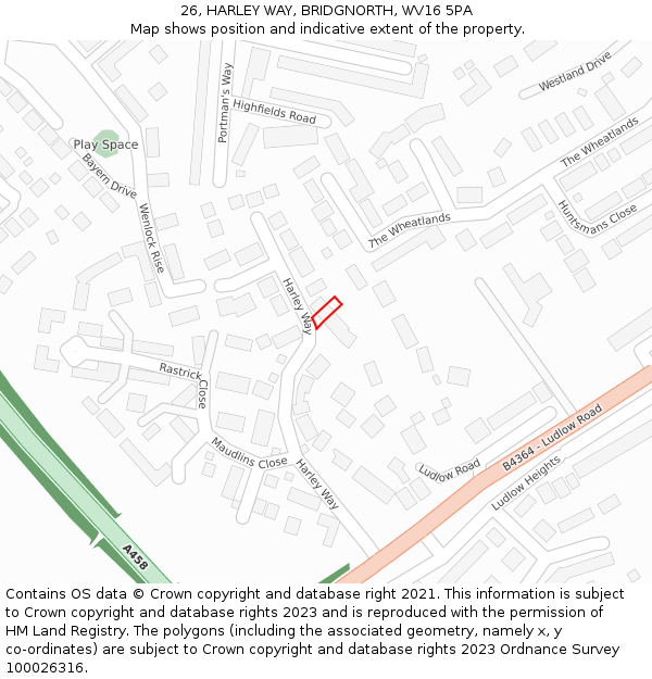 26, HARLEY WAY, BRIDGNORTH, WV16 5PA: Location map and indicative extent of plot