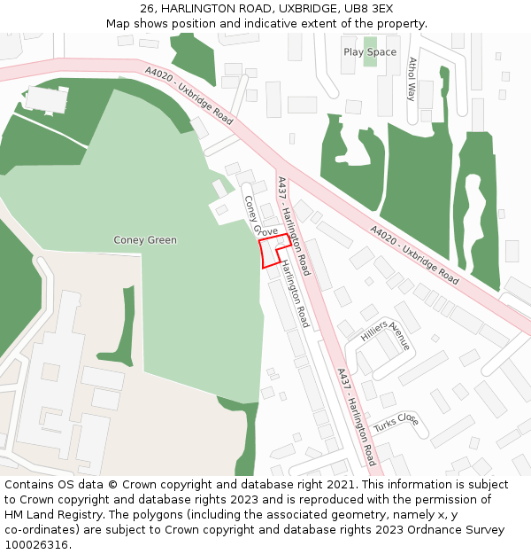 26, HARLINGTON ROAD, UXBRIDGE, UB8 3EX: Location map and indicative extent of plot