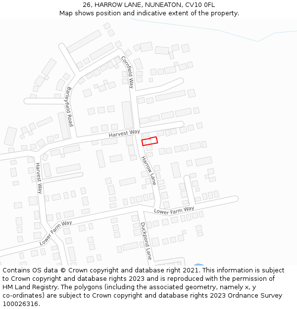 26, HARROW LANE, NUNEATON, CV10 0FL: Location map and indicative extent of plot