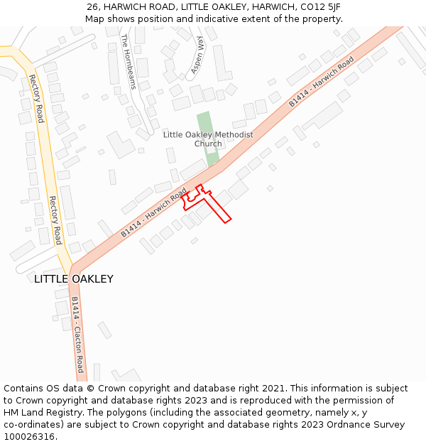 26, HARWICH ROAD, LITTLE OAKLEY, HARWICH, CO12 5JF: Location map and indicative extent of plot