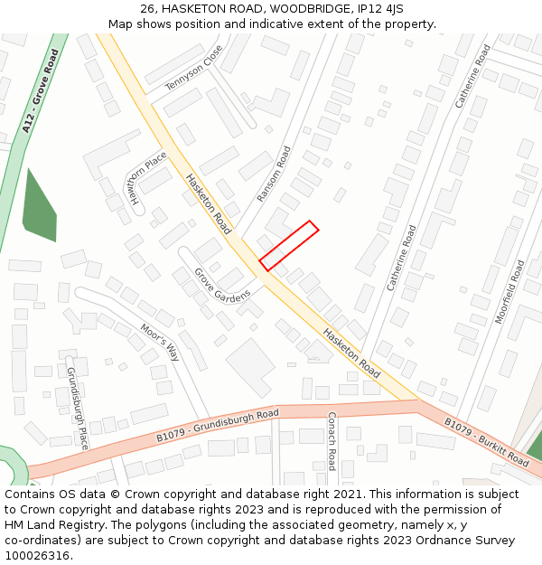 26, HASKETON ROAD, WOODBRIDGE, IP12 4JS: Location map and indicative extent of plot