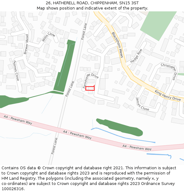 26, HATHERELL ROAD, CHIPPENHAM, SN15 3ST: Location map and indicative extent of plot