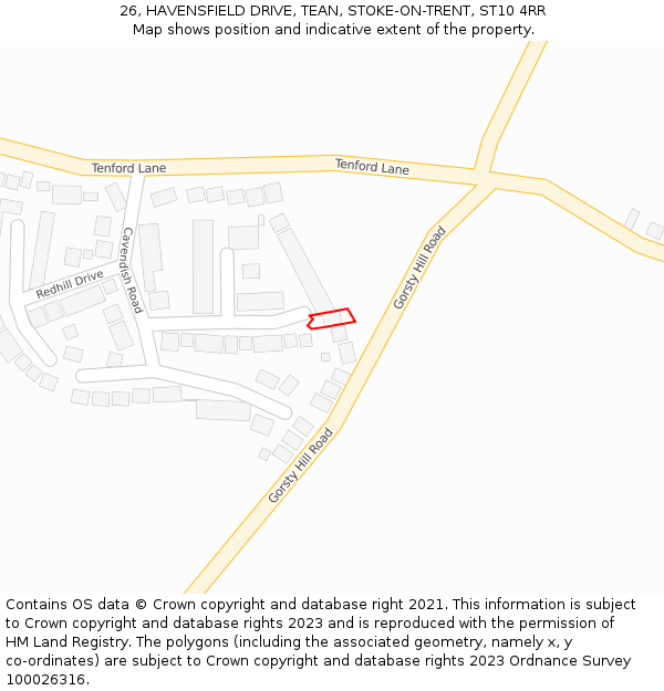 26, HAVENSFIELD DRIVE, TEAN, STOKE-ON-TRENT, ST10 4RR: Location map and indicative extent of plot