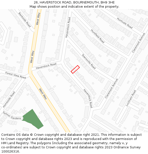 26, HAVERSTOCK ROAD, BOURNEMOUTH, BH9 3HE: Location map and indicative extent of plot