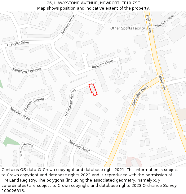 26, HAWKSTONE AVENUE, NEWPORT, TF10 7SE: Location map and indicative extent of plot