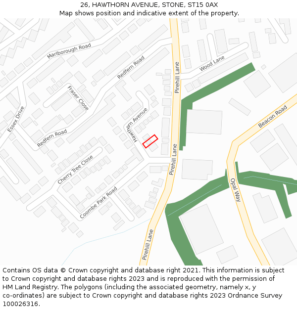 26, HAWTHORN AVENUE, STONE, ST15 0AX: Location map and indicative extent of plot