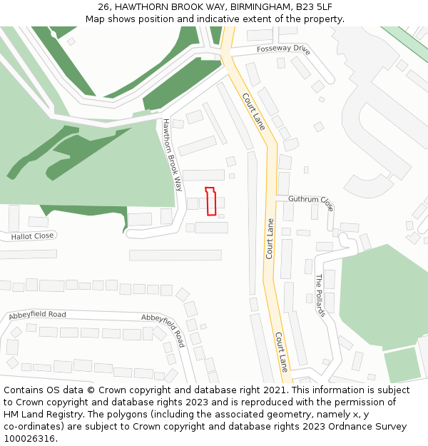 26, HAWTHORN BROOK WAY, BIRMINGHAM, B23 5LF: Location map and indicative extent of plot