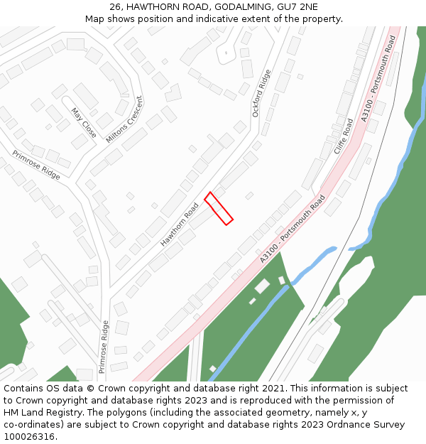 26, HAWTHORN ROAD, GODALMING, GU7 2NE: Location map and indicative extent of plot