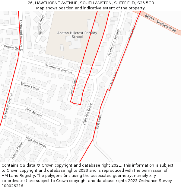 26, HAWTHORNE AVENUE, SOUTH ANSTON, SHEFFIELD, S25 5GR: Location map and indicative extent of plot