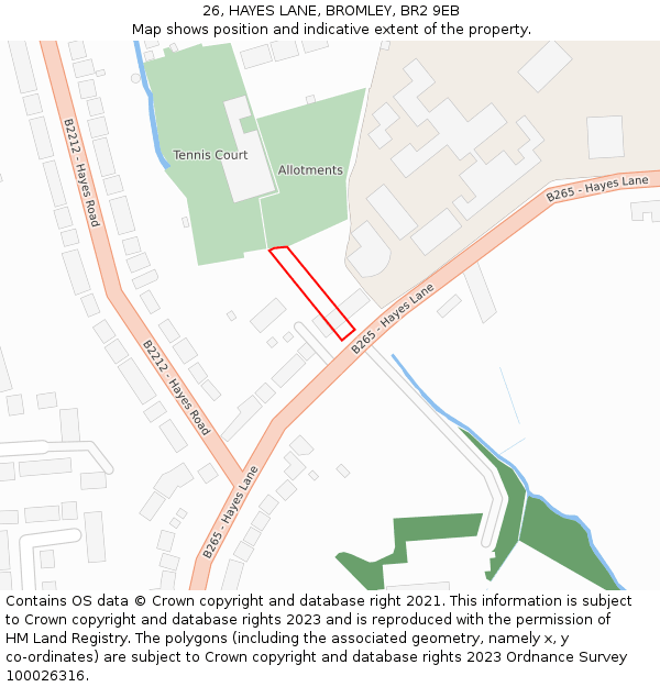 26, HAYES LANE, BROMLEY, BR2 9EB: Location map and indicative extent of plot