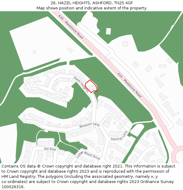 26, HAZEL HEIGHTS, ASHFORD, TN25 4GF: Location map and indicative extent of plot