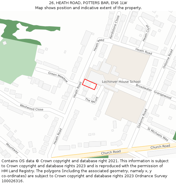 26, HEATH ROAD, POTTERS BAR, EN6 1LW: Location map and indicative extent of plot