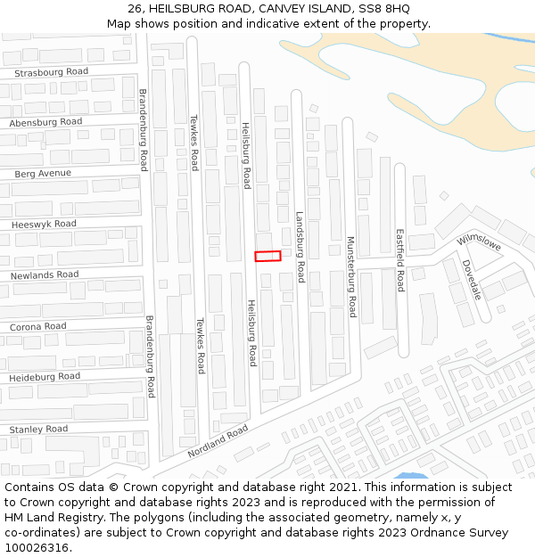 26, HEILSBURG ROAD, CANVEY ISLAND, SS8 8HQ: Location map and indicative extent of plot